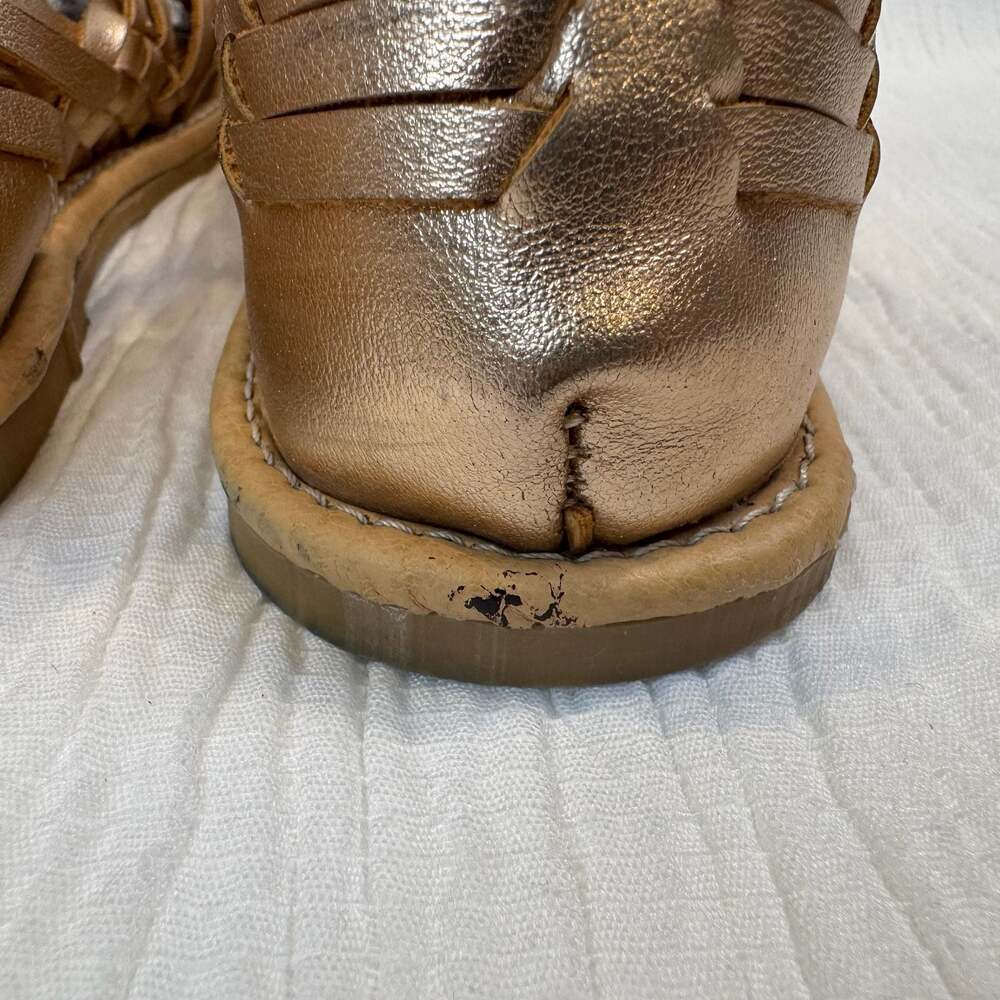 Artesanias Angeles Metallic Gold Leather Woven Mexican Huarache Sandals 7 - Picture 6 of 16